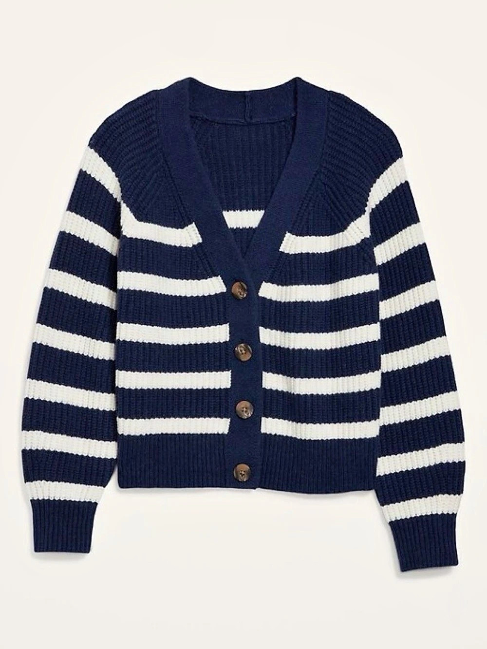 Old Navy navy and white striped cardigan sweater
